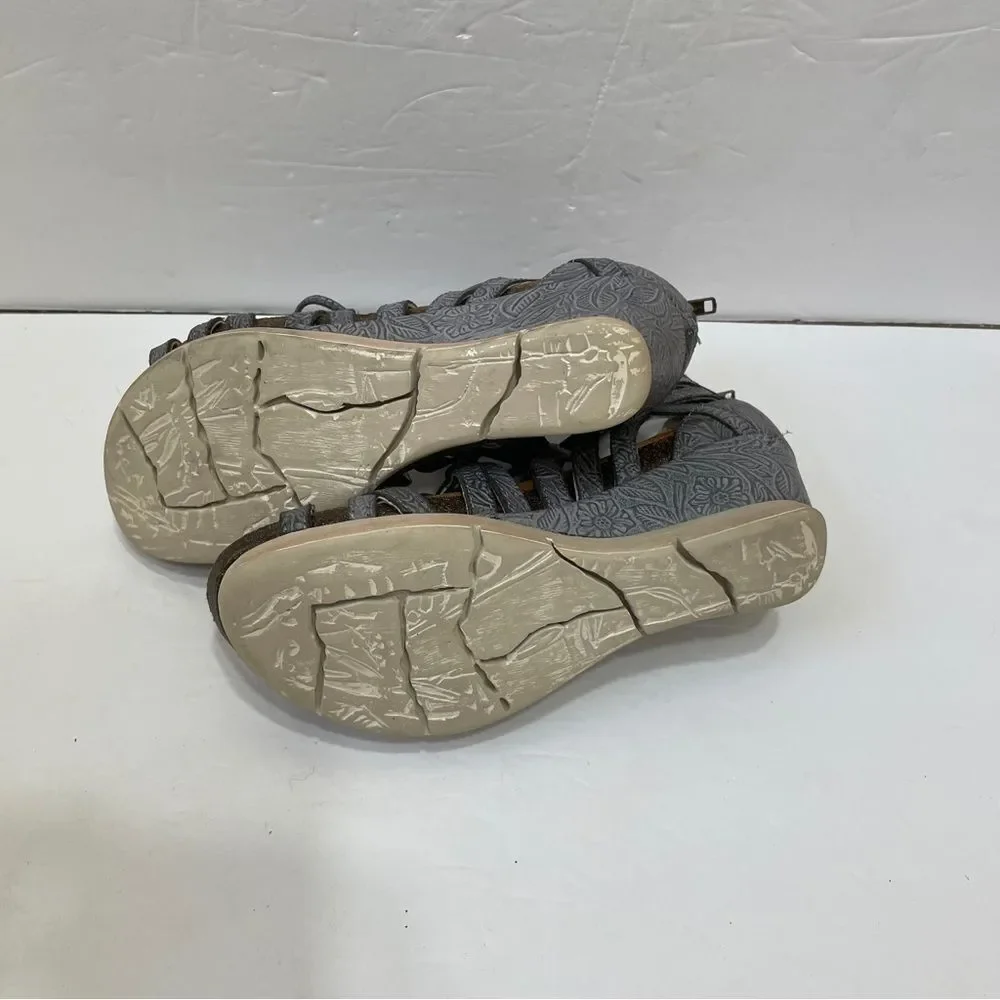 OTBT NOMADIC LEATHER WEDGE SANDALS IN‎ PEWTER GRAY